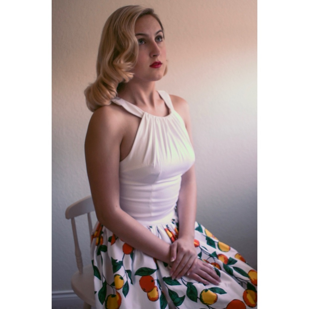 Pinup Couture White and Orange Midi Skirt